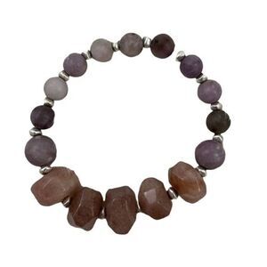 Universal Thread Womens Silver Purple Genuine Stone Beaded Stretch Bracelet